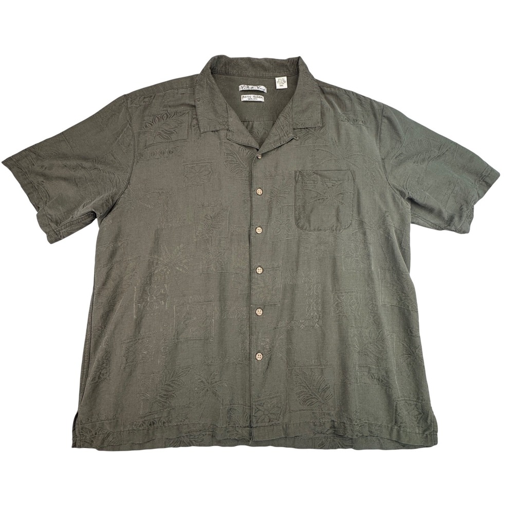 Batik Bay Mens 100% SILK Tropical Leaf Short Sleeve Button Up Shirt XXL Green‎